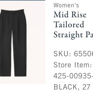 Black Mid Rise Tailored Straight Pants